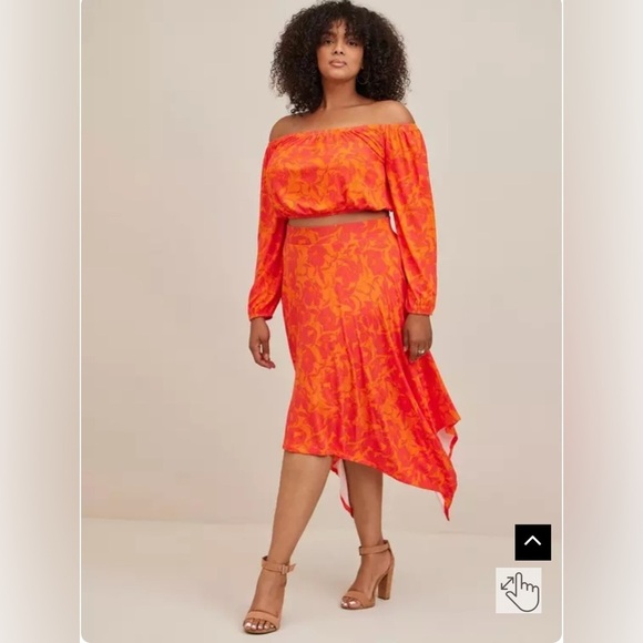 Torrid Super Soft Off Shoulder Long Sleeve Crop Top Floral Orange Plus Size 2 2X - Picture 4 of 13